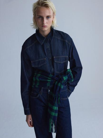 Mango Cotton Denim Long Sleeve Shirt, Blue, Blue