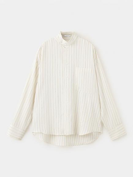 Mango Relaxed Striped Mandarin Collar Shirt, Beige, Beige