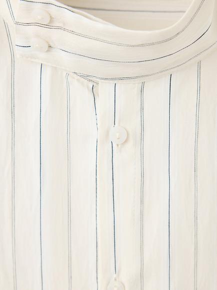 Mango Relaxed Striped Mandarin Collar Shirt, Beige - view 2, Beige
