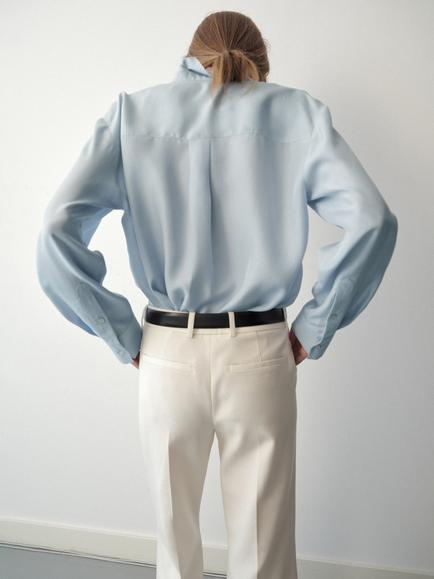 Mango Long Sleeve Draped Silk Shirt, Sky Blue - view 2, Sky Blue