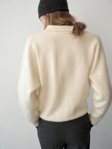 Mango Polo Collar Pure Wool V-Neck Jumper - view 2, Pastel Yellow