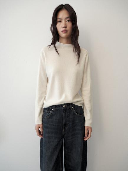 Mango Pure Cashmere Mock Neck Jumper, Raw, Raw