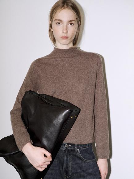 Mango Cashmere Fine Knit High Neck Jumper, Taupe, Taupe