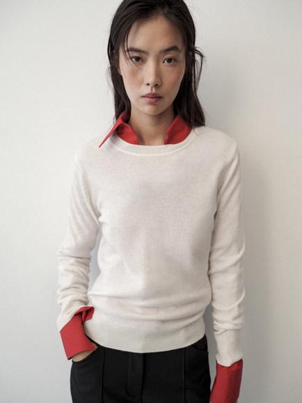 Mango Relaxed Cashmere Crew Neck Sweater, Neutral
