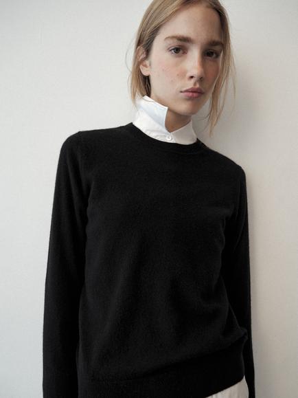 Mango Relaxed Cashmere Crew Neck Sweater, Black