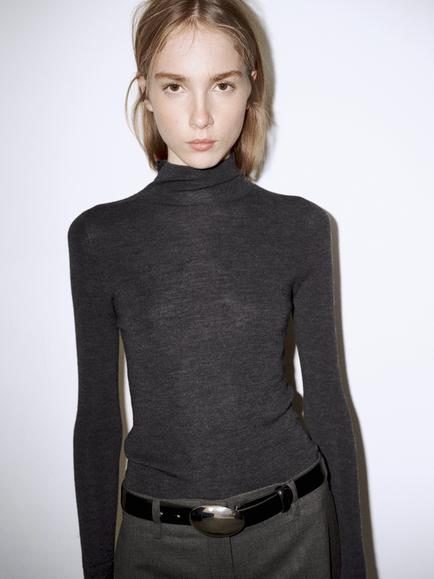 Mango Wool Fine Knit High Neck Jumper, Anthracite