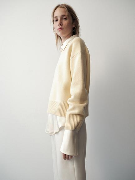 Mango Round Neck Jumper - view 2, Pastel Yellow