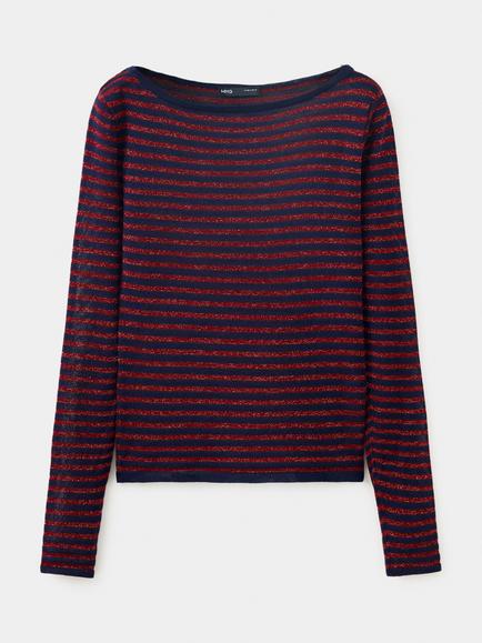 Mango Stripe Boat Neck Jumper, Navy, Navy