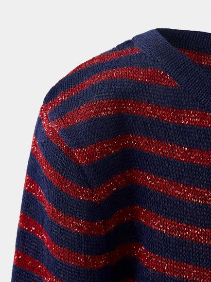 Mango Stripe Boat Neck Jumper, Navy - view 2, Navy