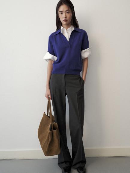 Mango Wool Rich with Cashmere Collared Jumper, Plum