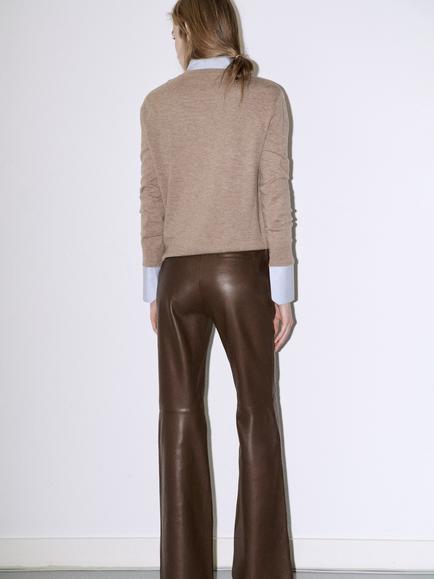 Mango Fine Gauge Wool Crew Neck Jumper - view 2, Taupe