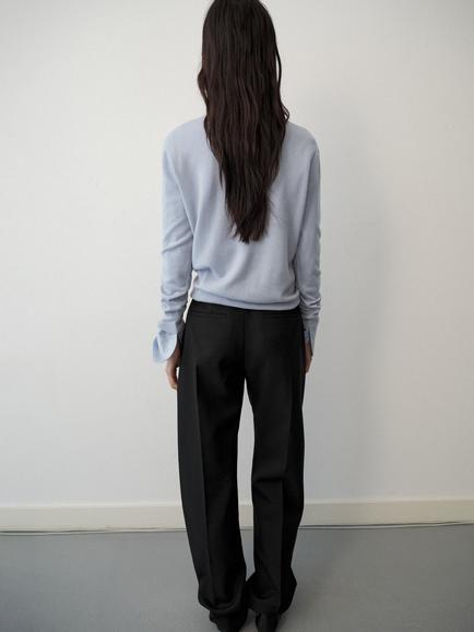 Mango Fine Gauge Wool Crew Neck Jumper - view 2, Sky Blue