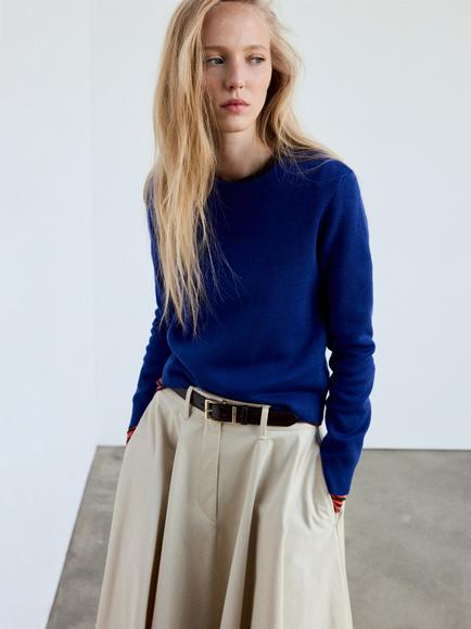 Mango Fine Knit Crew Neck Jumper, Electric Blue, Electric Blue