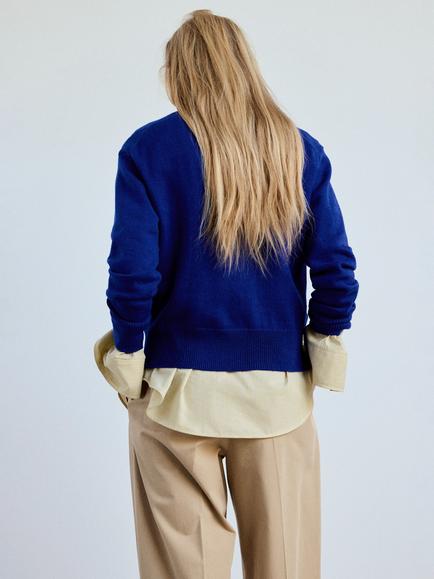 Mango Fine Knit V-Neck Jumper - view 2, Electric Blue