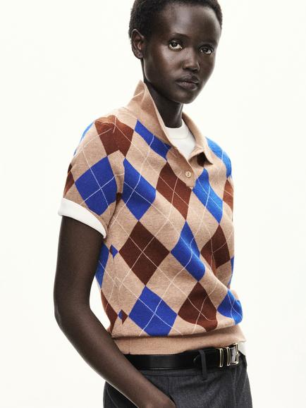 Mango Fine Knit Polo Jumper, Camel, Camel