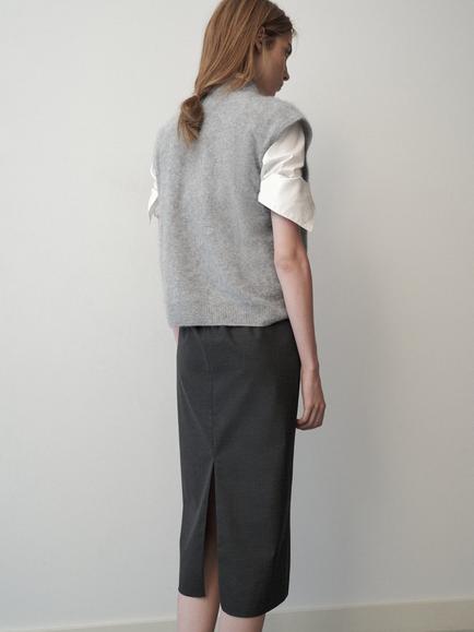 Mango Sculpted Mock Neck Wool Vest, Grey - view 2, Grey