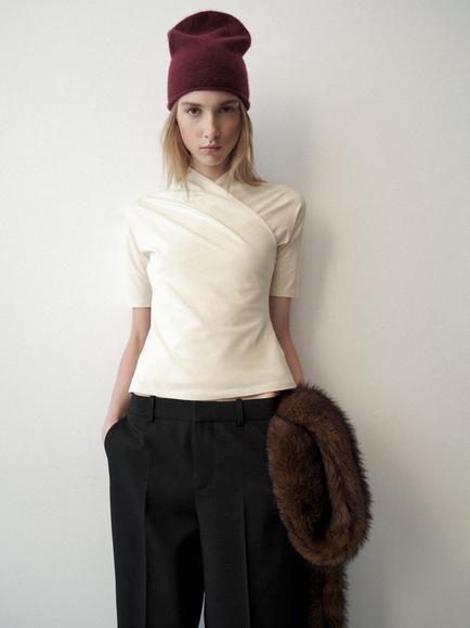 Mango Wrap-Front T-Shirt, Neutral, Neutral