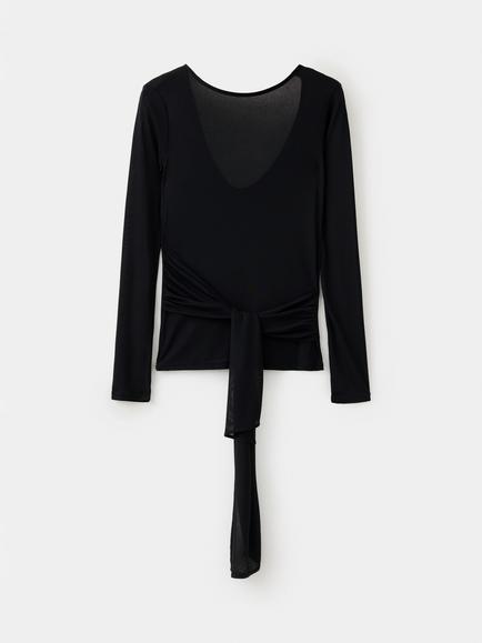 Mango Scoop Back Tie Waist Jersey Top, Black, Black