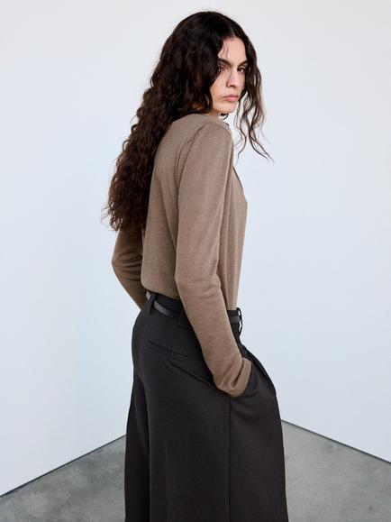 Mango Draped Cowl Neck Long Sleeve Knit Top, Taupe - view 2, Taupe