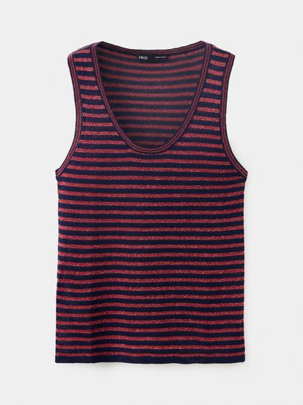 Mango Stripe Knit Vest Top, Navy, Navy