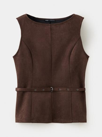Mango Sleeveless Vest Top, Brown, Brown