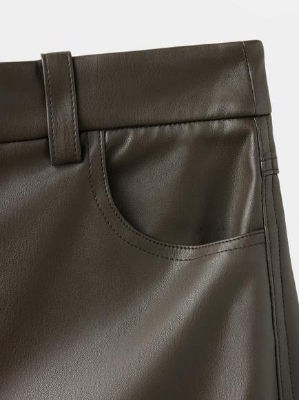 Mango High-Rise Barrel Faux Leather Trousers, Khaki - view 2, Khaki