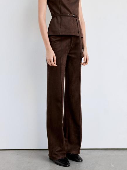 Mango Tailored Straight Leg Trousers, Brown, Brown