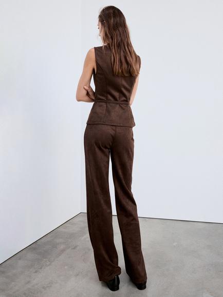 Mango Tailored Straight Leg Trousers, Brown - view 2, Brown