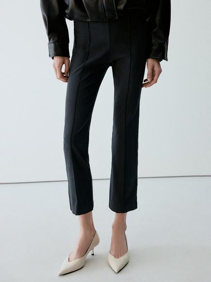Mango High Rise Crop Ankle Length Trousers, Anthracite, Anthracite