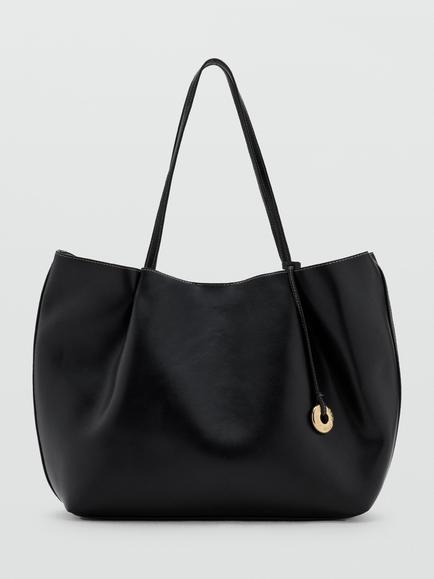 Mango Faux Leather Tote Bag, Black, Black