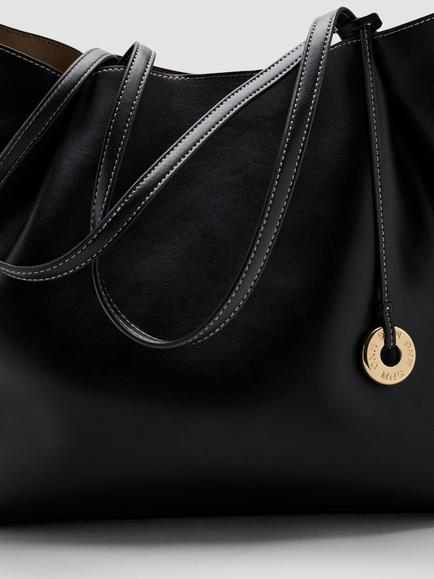 Mango Faux Leather Tote Bag, Black - view 2, Black