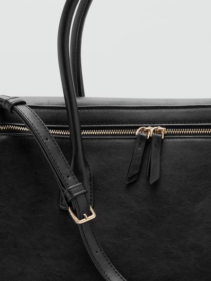 Mango Metropolitan Sculpted Bowler Tote, Black - view 2, Black