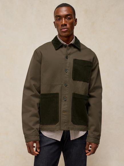 White Stuff Westgate Cord Collar Utility Shacket, Khaki Green, Khaki Green