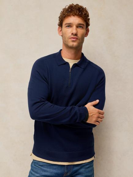 White Stuff Conway Extrafine Merino Wool Regular Fit Polo Shirt, Dark Navy, Dark Navy