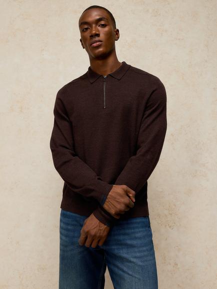 White Stuff Conway Extrafine Merino Wool Regular Fit Polo Shirt, Mid Brown, Mid Brown