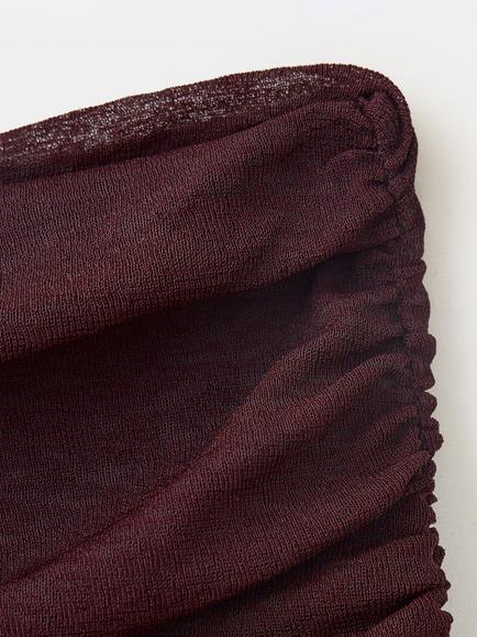 Mango High Waist Asymmetric Ruched Midi Skirt, Bordeaux - view 2, Bordeaux