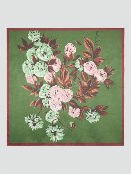 Mango Floral Print Satin Square Scarf, Green, Green