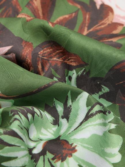 Mango Floral Print Satin Square Scarf, Green - view 2, Green