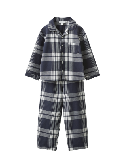 The White Company Kids' Long Sleeve Check Pyjama Set, Navy/White, Navy/White