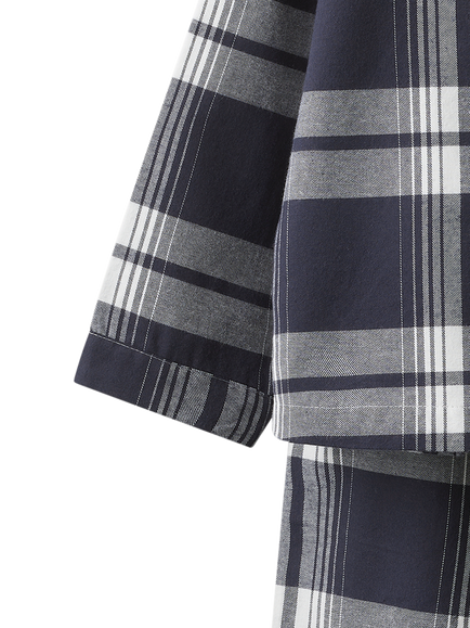 The White Company Kids' Long Sleeve Check Pyjama Set, Navy/White - view 2, Navy/White