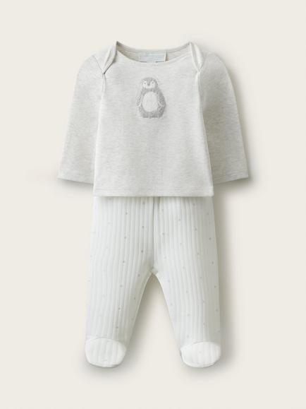 The White Company Baby Snowy Penguin Pyjamas, White/Grey, White/Grey