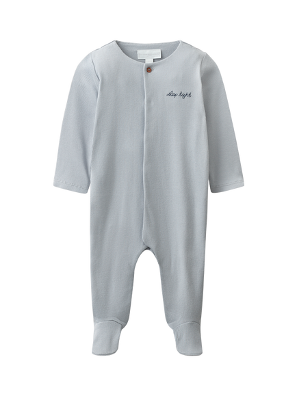 The White Company Baby Ribbed Cotton Sleepsuit, Blue, Blue