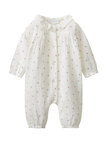The White Company Baby Pure Cotton Floral Sleepsuit, White/Pink, White/Pink