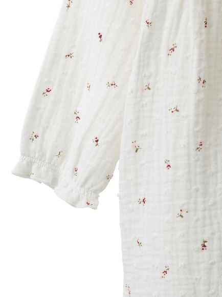 The White Company Baby Pure Cotton Floral Sleepsuit, White/Pink - view 2, White/Pink