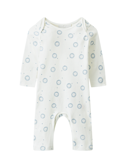 The White Company Baby Cotton Lion Print Sleepsuit, Blue