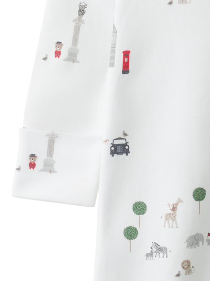 The White Company Baby London Print Sleepsuit and Bib Set, White - view 2, White