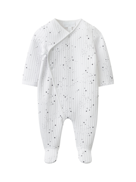 The White Company Baby Star Wrap Sleepsuit, White/Navy, White/Navy