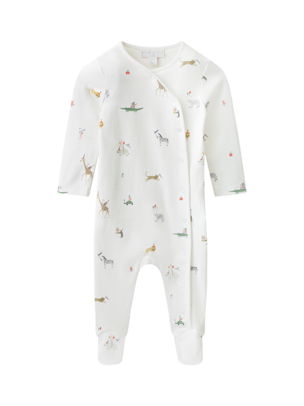 The White Company Baby Cotton Party Animal Print Sleepsuit, Multi, Multi