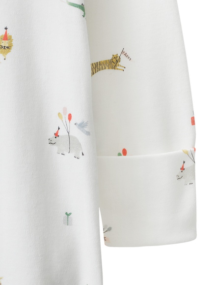 The White Company Baby Cotton Party Animal Print Sleepsuit, Multi - view 2, Multi