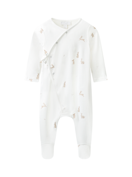 The White Company Baby Playful Bunnies Sleepsuit, White, White/Neutral